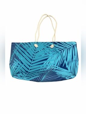 Blue Tropical Palm Leaf Large Oversized Canvas Beach Travel Tote Bag Women’s